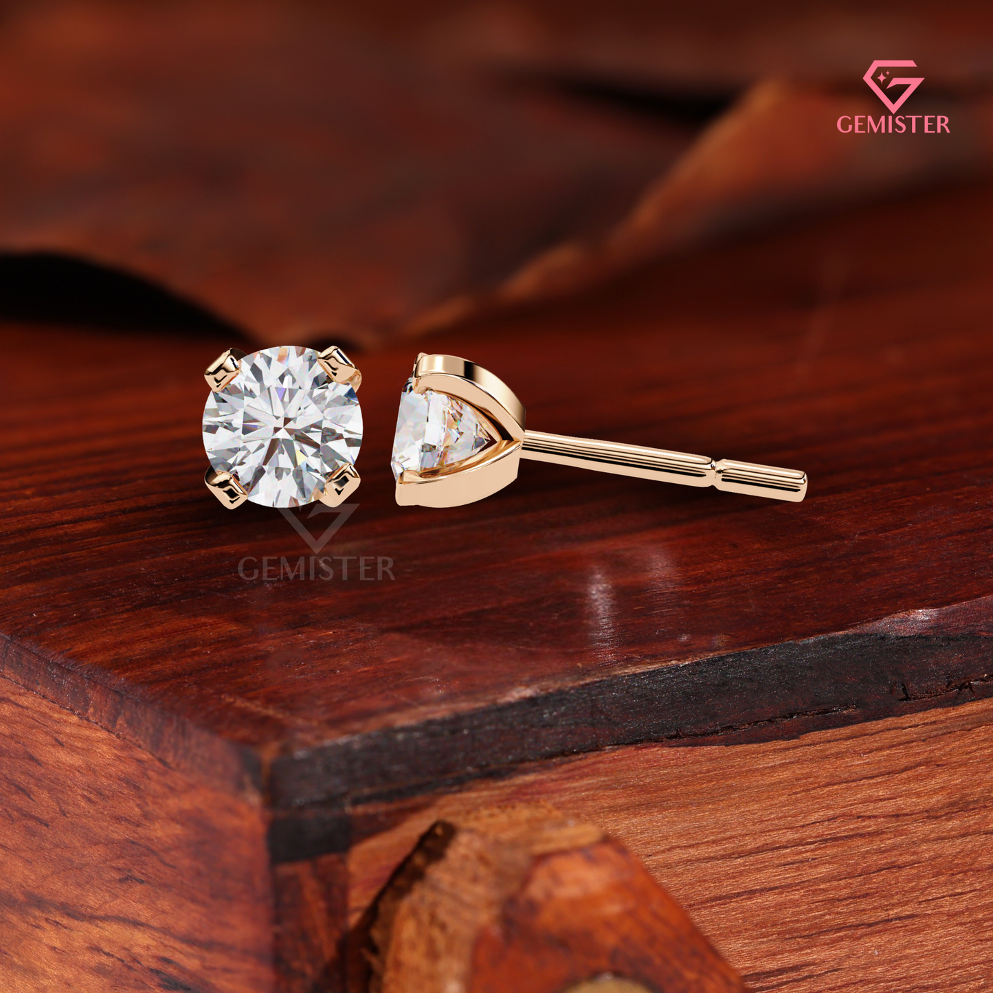 Round Lab Grown Diamond Studs, 4-Prong White Gold Earrings, VVS Clarity Jewelry