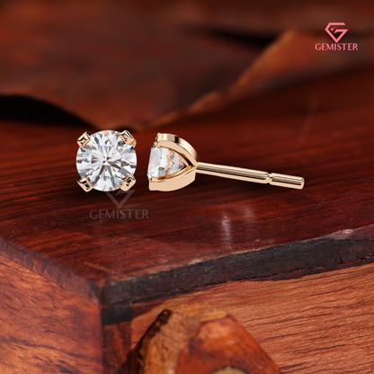 Round Lab Grown Diamond Studs, 4-Prong White Gold Earrings, VVS Clarity Jewelry