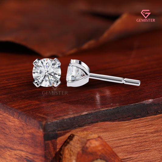Round Lab Grown Diamond Studs, 4-Prong White Gold Earrings, VVS Clarity Jewelry