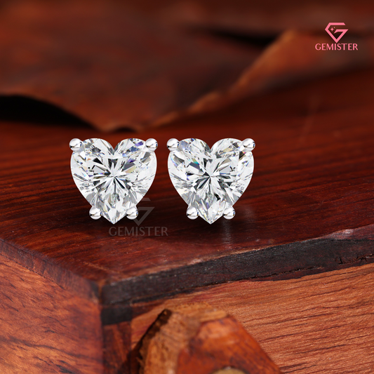 Heart-Shaped Moissanite Solitaire Stud Earrings | 14K White Gold