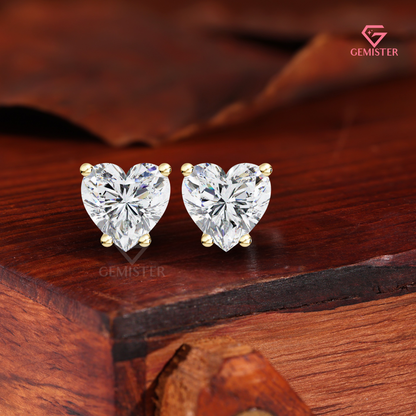 Heart-Shaped Moissanite Solitaire Stud Earrings | 14K White Gold