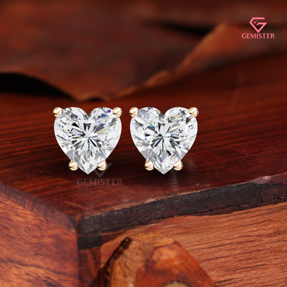 Heart-Shaped Moissanite Solitaire Stud Earrings | 14K White Gold