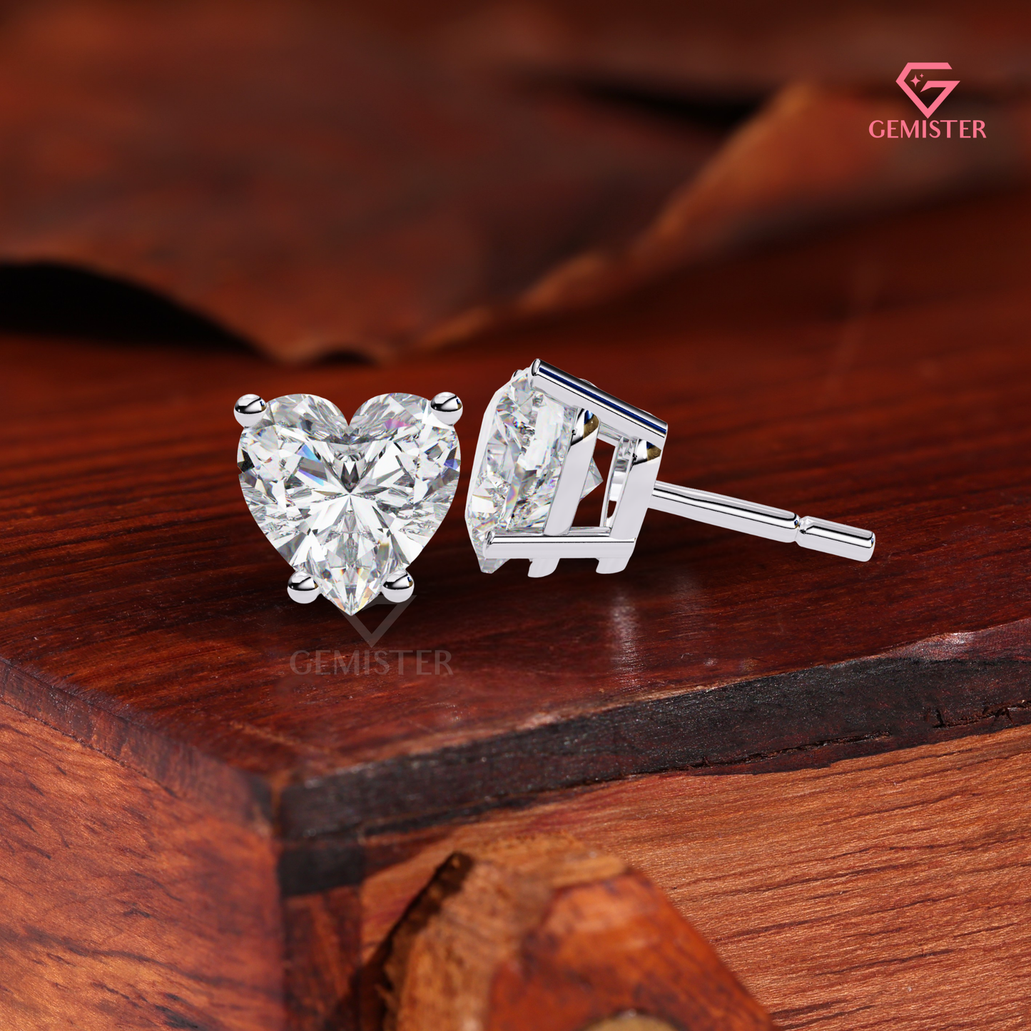 Heart-Shaped Moissanite Solitaire Stud Earrings | 14K White Gold