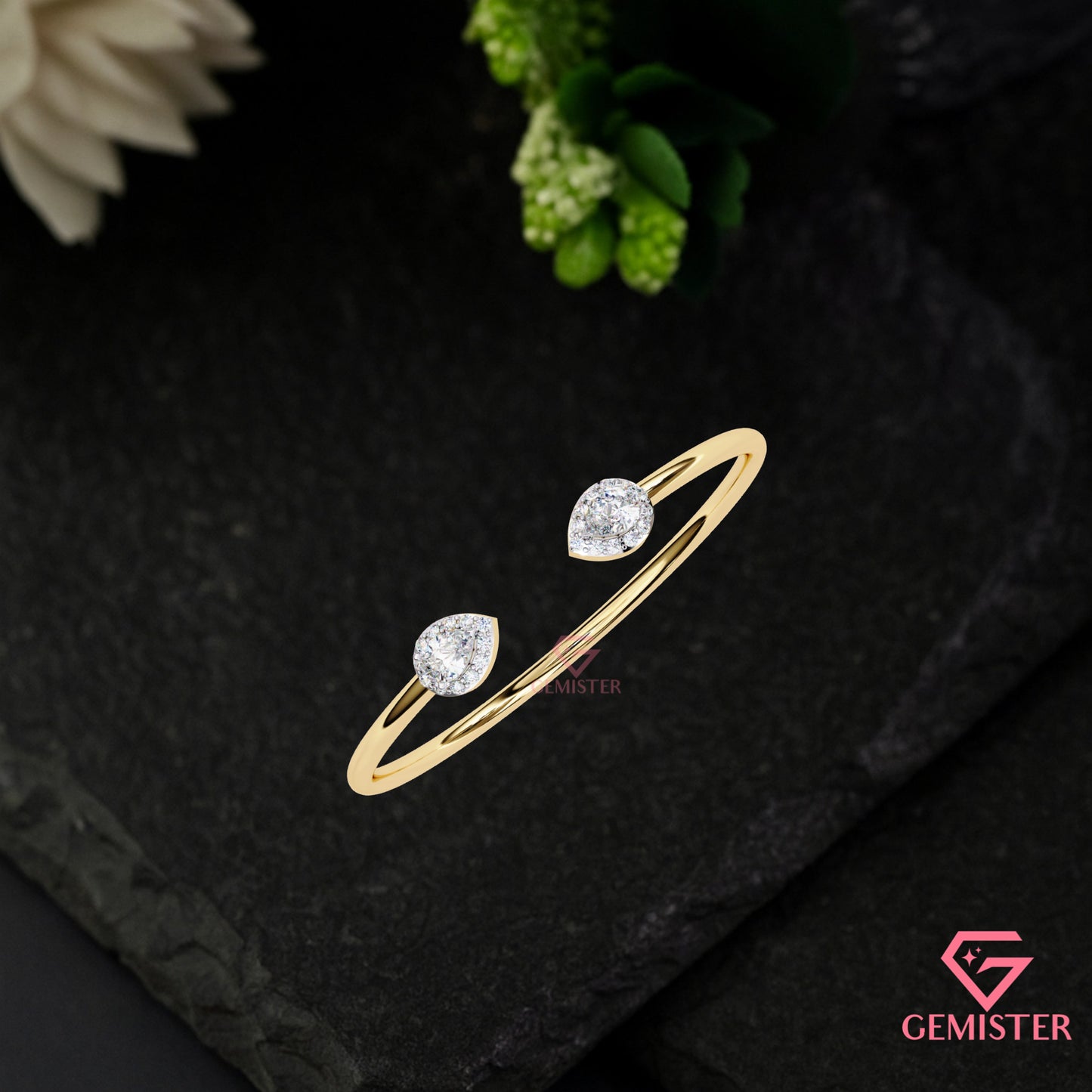 Elegant 1.17 CT Pear Cut Moissanite Open Bangle Bracelet