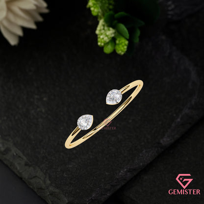 Elegant 1.17 CT Pear Cut Moissanite Open Bangle Bracelet