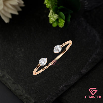 Elegant 1.17 CT Pear Cut Moissanite Open Bangle Bracelet