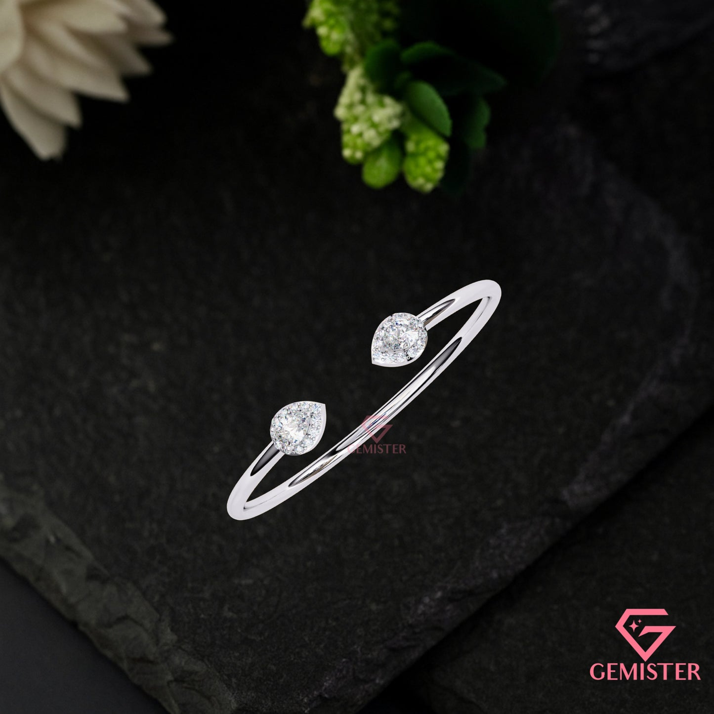 Elegant 1.17 CT Pear Cut Moissanite Open Bangle Bracelet