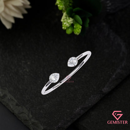 Elegant 1.17 CT Pear Cut Moissanite Open Bangle Bracelet