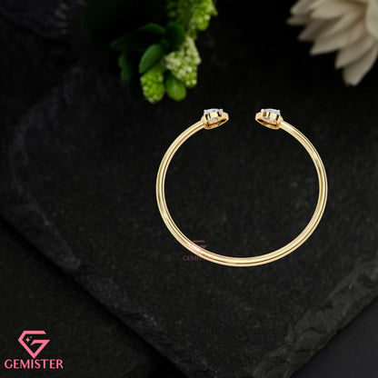 Elegant 1.17 CT Pear Cut Moissanite Open Bangle Bracelet