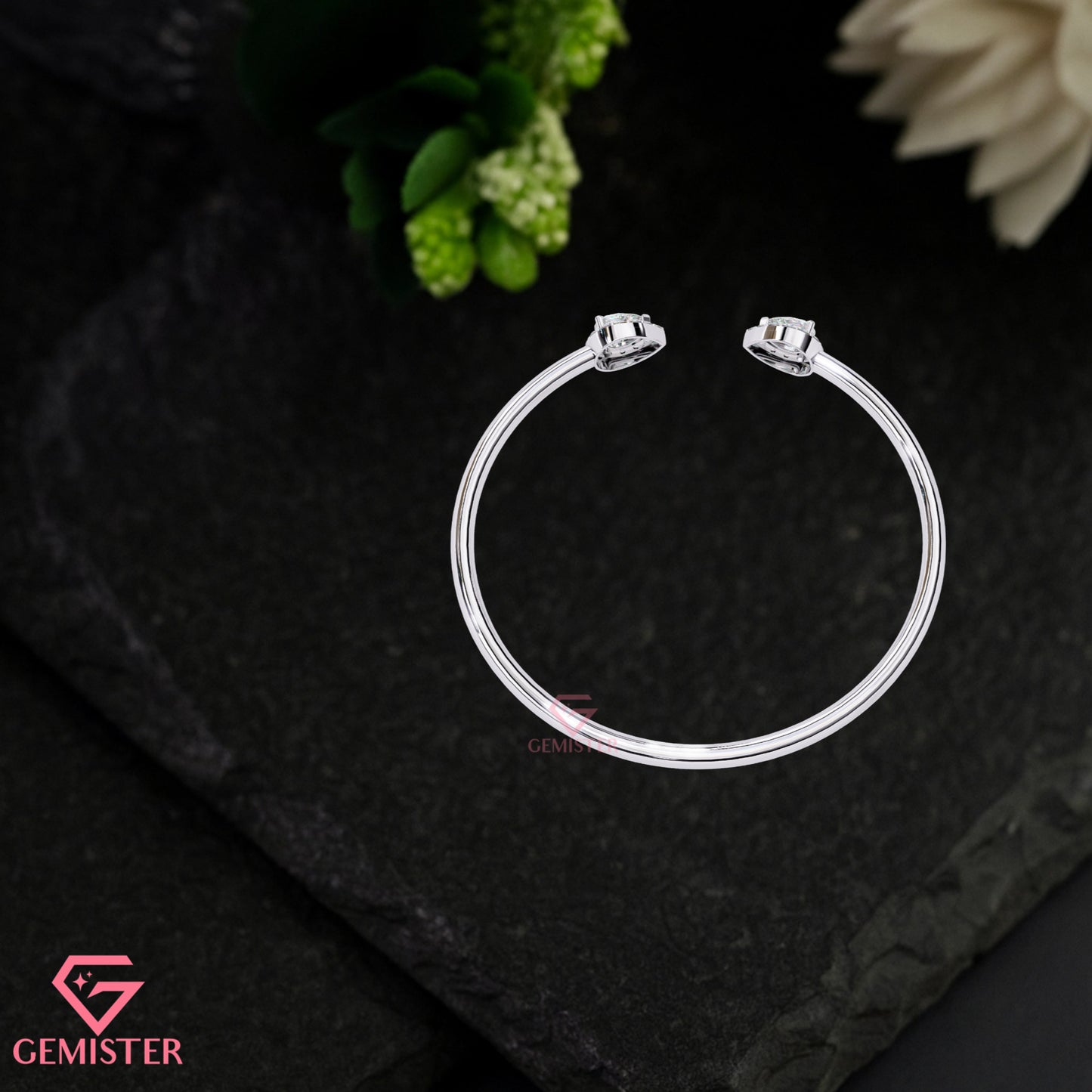 Elegant 1.17 CT Pear Cut Moissanite Open Bangle Bracelet