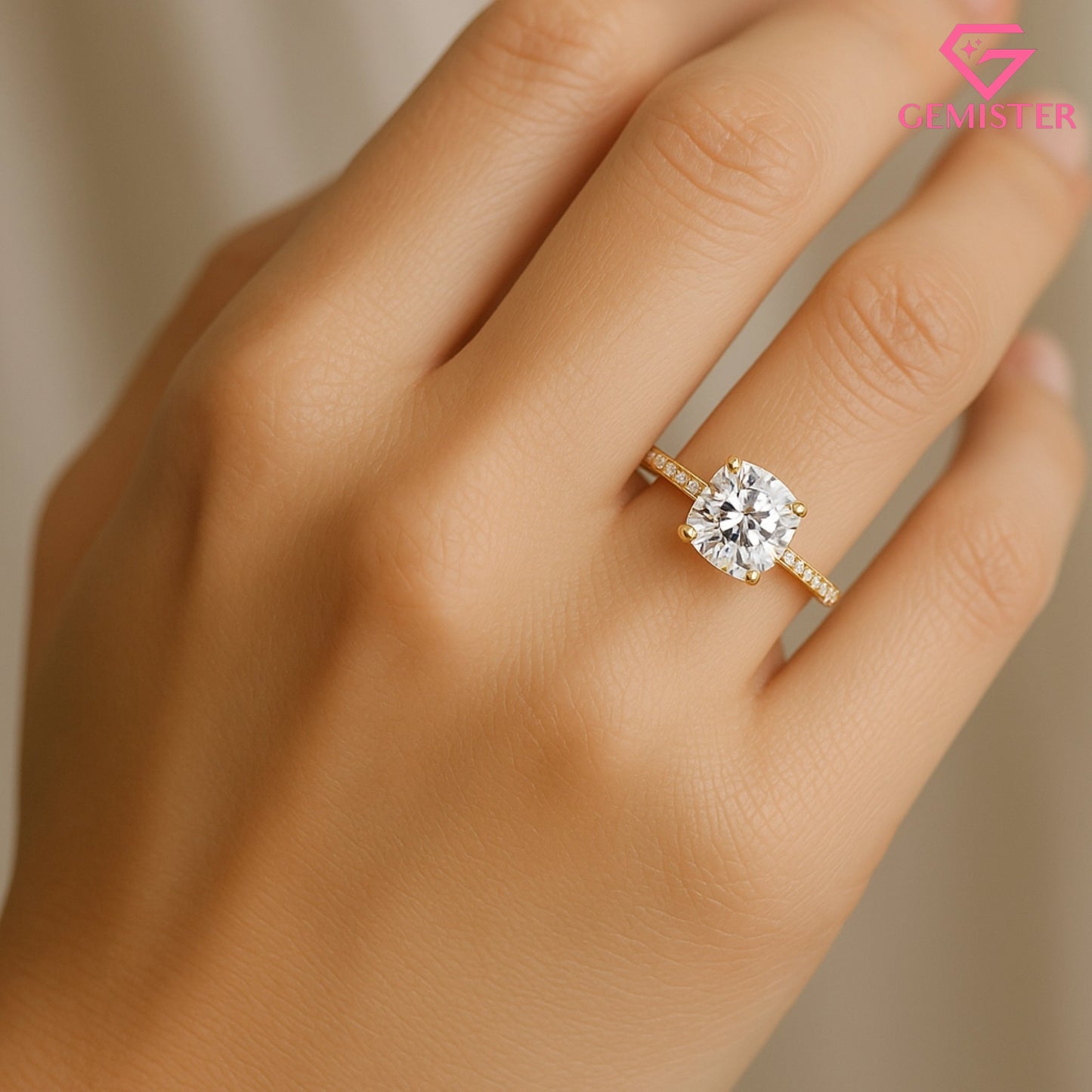 3.53 CT Cushion Cut Moissanite Engagement Ring – Pave Band, Classic Solitaire Bridal Jewelry