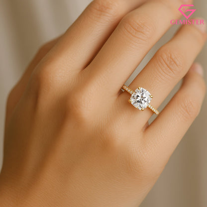 3.53 CT Cushion Cut Moissanite Engagement Ring – Pave Band, Classic Solitaire Bridal Jewelry