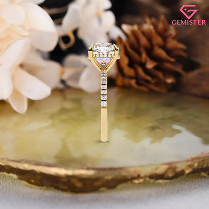 3.53 CT Cushion Cut Moissanite Engagement Ring – Pave Band, Classic Solitaire Bridal Jewelry