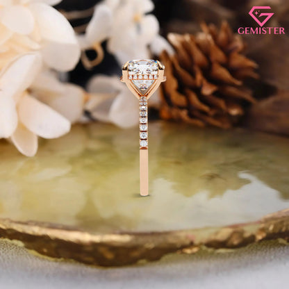 3.53 CT Cushion Cut Moissanite Engagement Ring – Pave Band, Classic Solitaire Bridal Jewelry