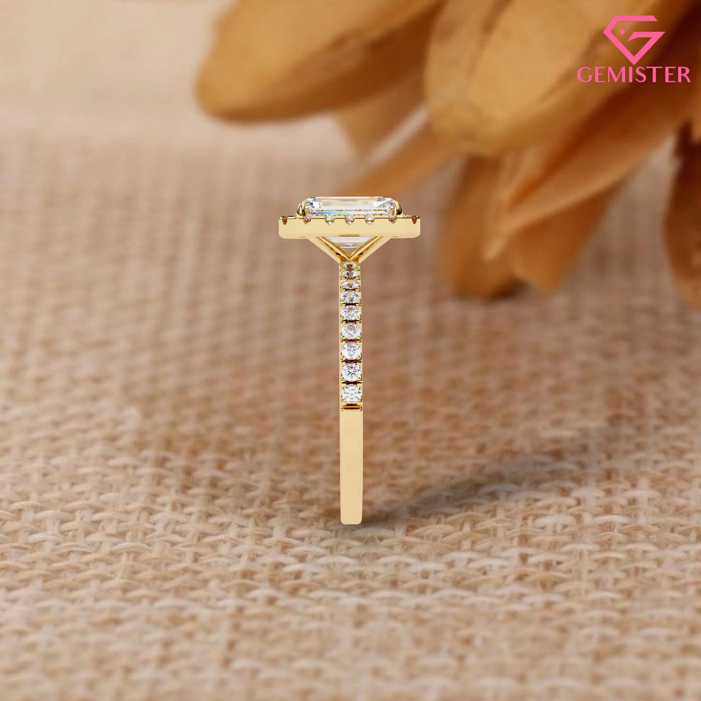 Elegant 2.15 CT Radiant Cut Moissanite Halo Ring – Gold Pave Band, Modern Bridal Jewelry