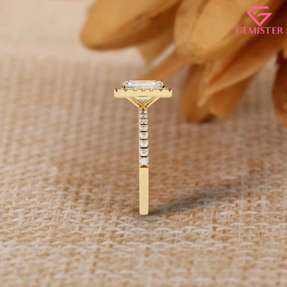 Elegant 2.15 CT Radiant Cut Moissanite Halo Ring – Gold Pave Band, Modern Bridal Jewelry