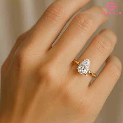 Elegant 0.89 CT Pear Cut Moissanite Engagement Ring – Classic Gold Solitaire, Minimalist Bridal Ring