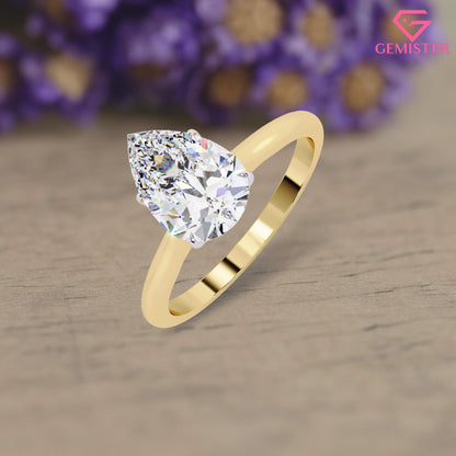 Elegant 0.89 CT Pear Cut Moissanite Engagement Ring – Classic Gold Solitaire, Minimalist Bridal Ring