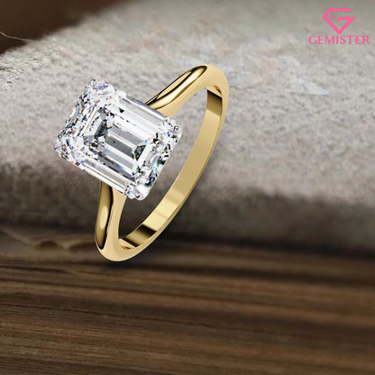 2.56 CT Emerald Cut Moissanite Engagement Ring – Classic Solitaire in Solid Gold, Timeless Bridal Jewelry