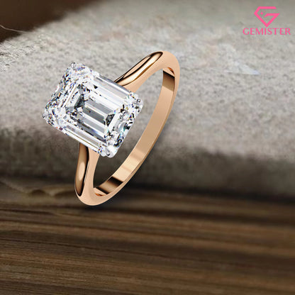 2.56 CT Emerald Cut Moissanite Engagement Ring – Classic Solitaire in Solid Gold, Timeless Bridal Jewelry