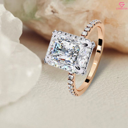 3.38 CT Radiant Cut Moissanite Engagement Ring – 14K Yellow Gold with Diamond Accent Band