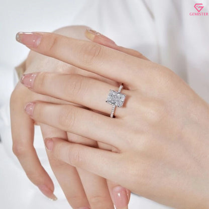 3.38 CT Radiant Cut Moissanite Engagement Ring – 14K Yellow Gold with Diamond Accent Band