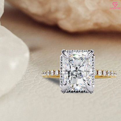 3.38 CT Radiant Cut Moissanite Engagement Ring – 14K Yellow Gold with Diamond Accent Band