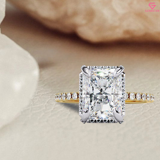 3.38 CT Radiant Cut Moissanite Engagement Ring – 14K Yellow Gold with Diamond Accent Band