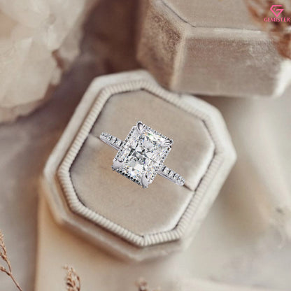 3.38 CT Radiant Cut Moissanite Engagement Ring – 14K Yellow Gold with Diamond Accent Band