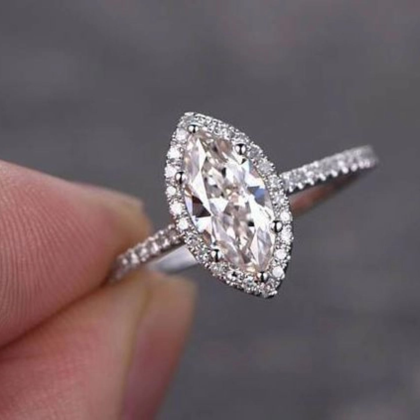 1.17 CT Marquise Cut Lab Grown Diamond Halo Engagement Ring with Diamond Accents