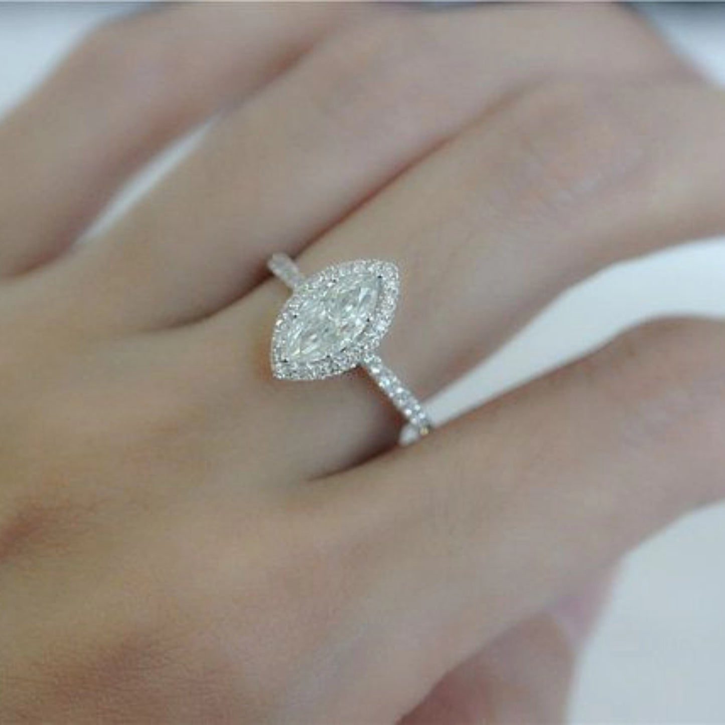 1.17 CT Marquise Cut Lab Grown Diamond Halo Engagement Ring with Diamond Accents