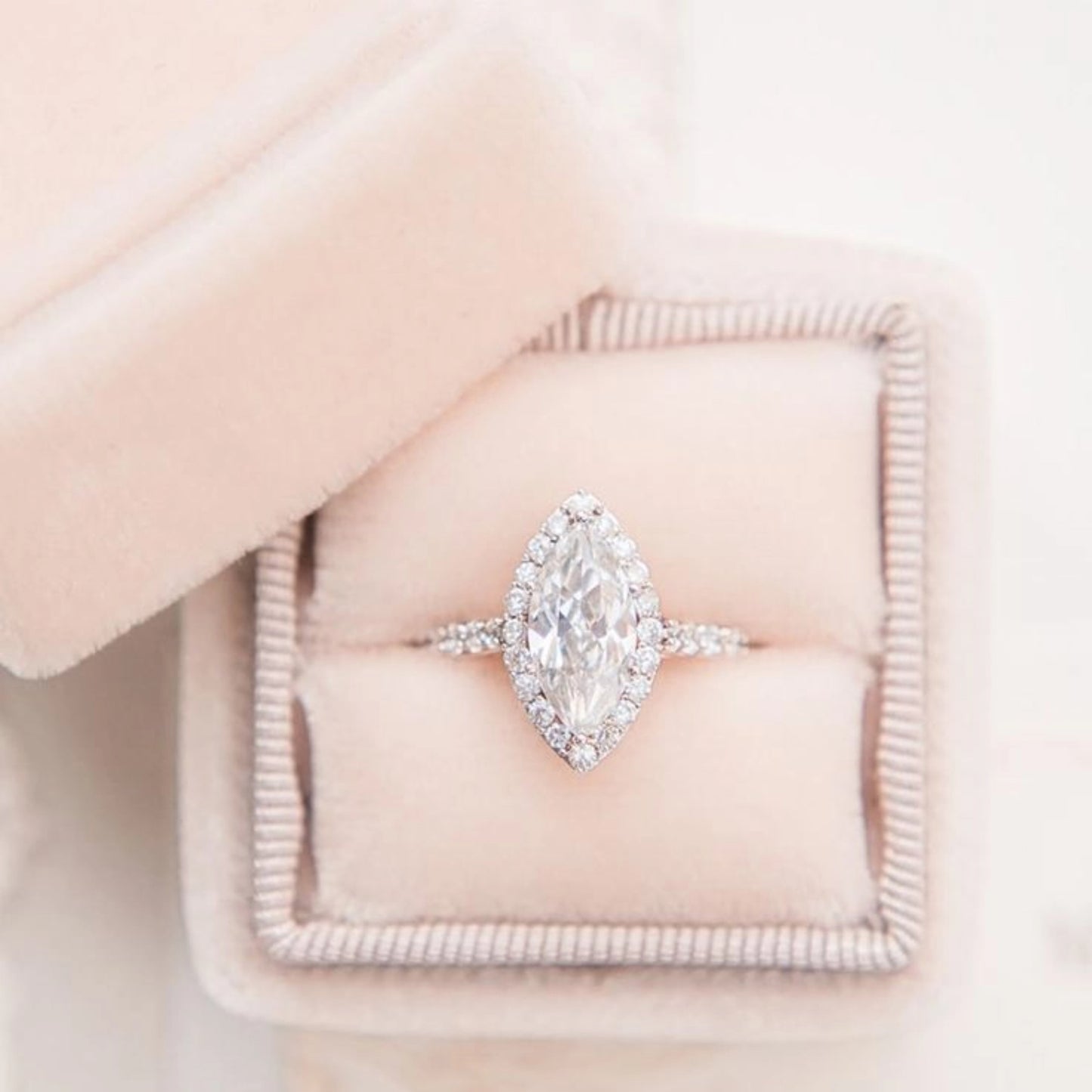 1.17 CT Marquise Cut Lab Grown Diamond Halo Engagement Ring with Diamond Accents