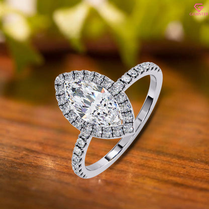 1.17 CT Marquise Cut Lab Grown Diamond Halo Engagement Ring with Diamond Accents