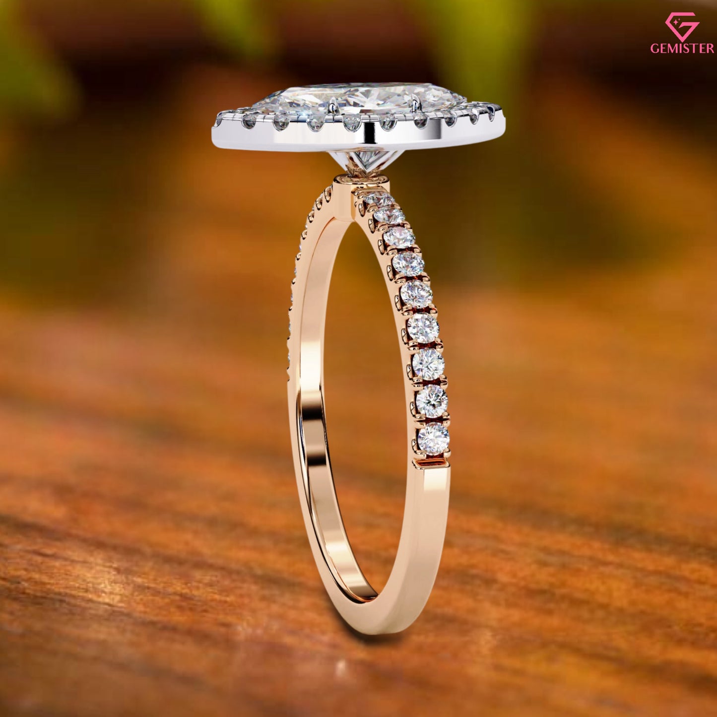 1.17 CT Marquise Cut Lab Grown Diamond Halo Engagement Ring with Diamond Accents