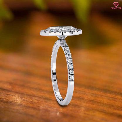 1.17 CT Marquise Cut Lab Grown Diamond Halo Engagement Ring with Diamond Accents