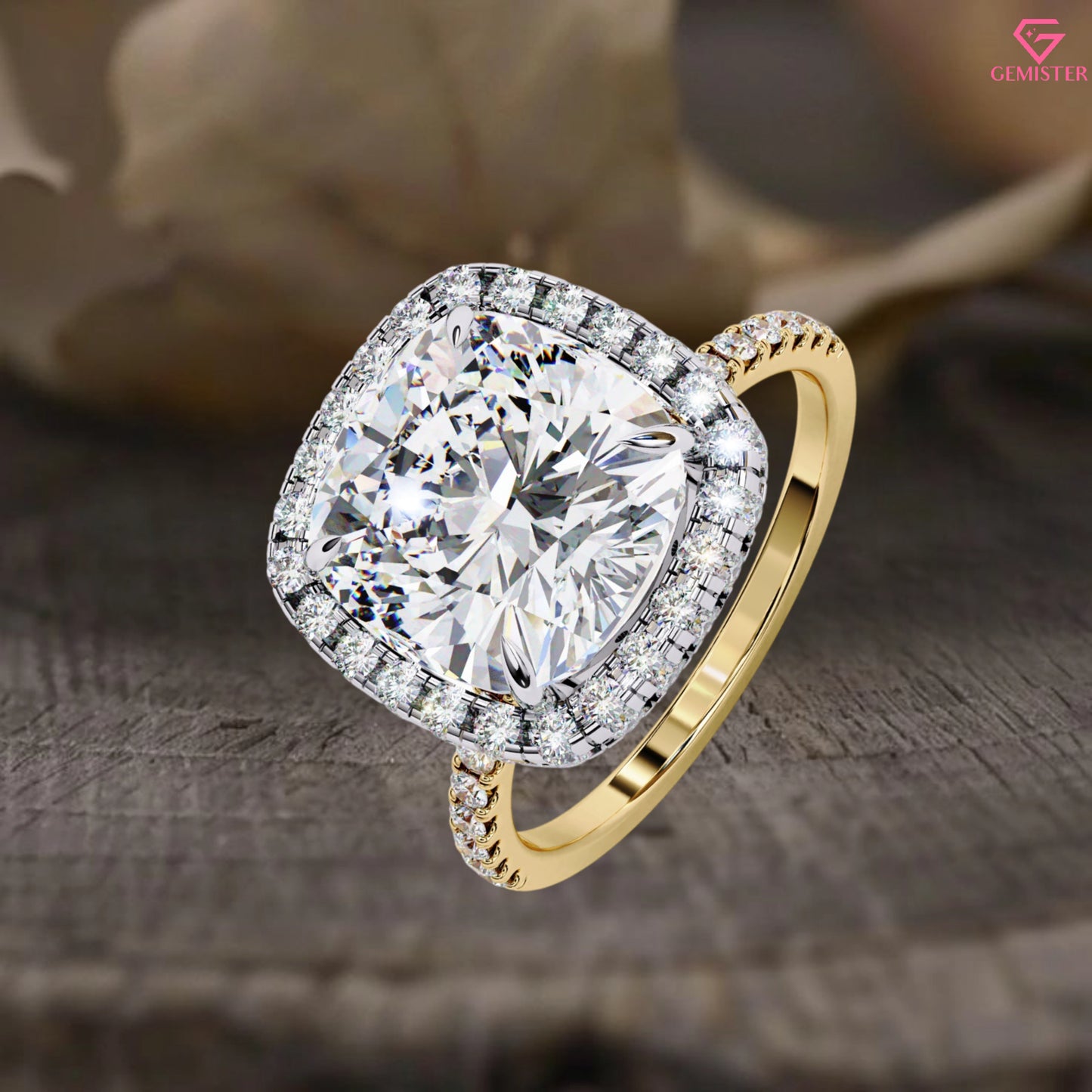 2.99 CT Cushion Cut Lab Grown Diamond Halo Engagement Ring with Diamond Accents – Classic Bridal Jewelry