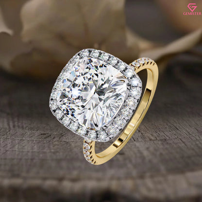 2.99 CT Cushion Cut Lab Grown Diamond Halo Engagement Ring with Diamond Accents – Classic Bridal Jewelry