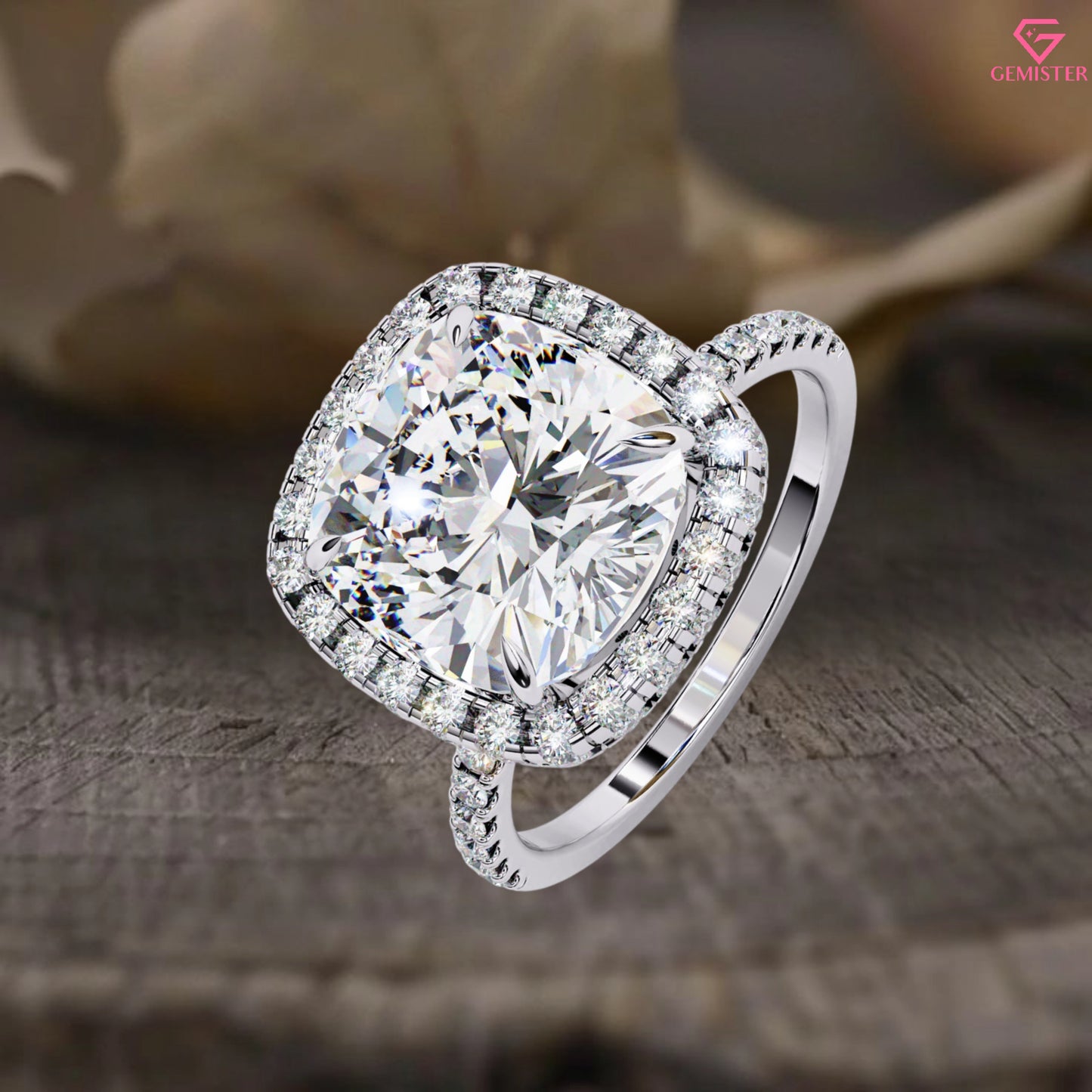 2.99 CT Cushion Cut Lab Grown Diamond Halo Engagement Ring with Diamond Accents – Classic Bridal Jewelry