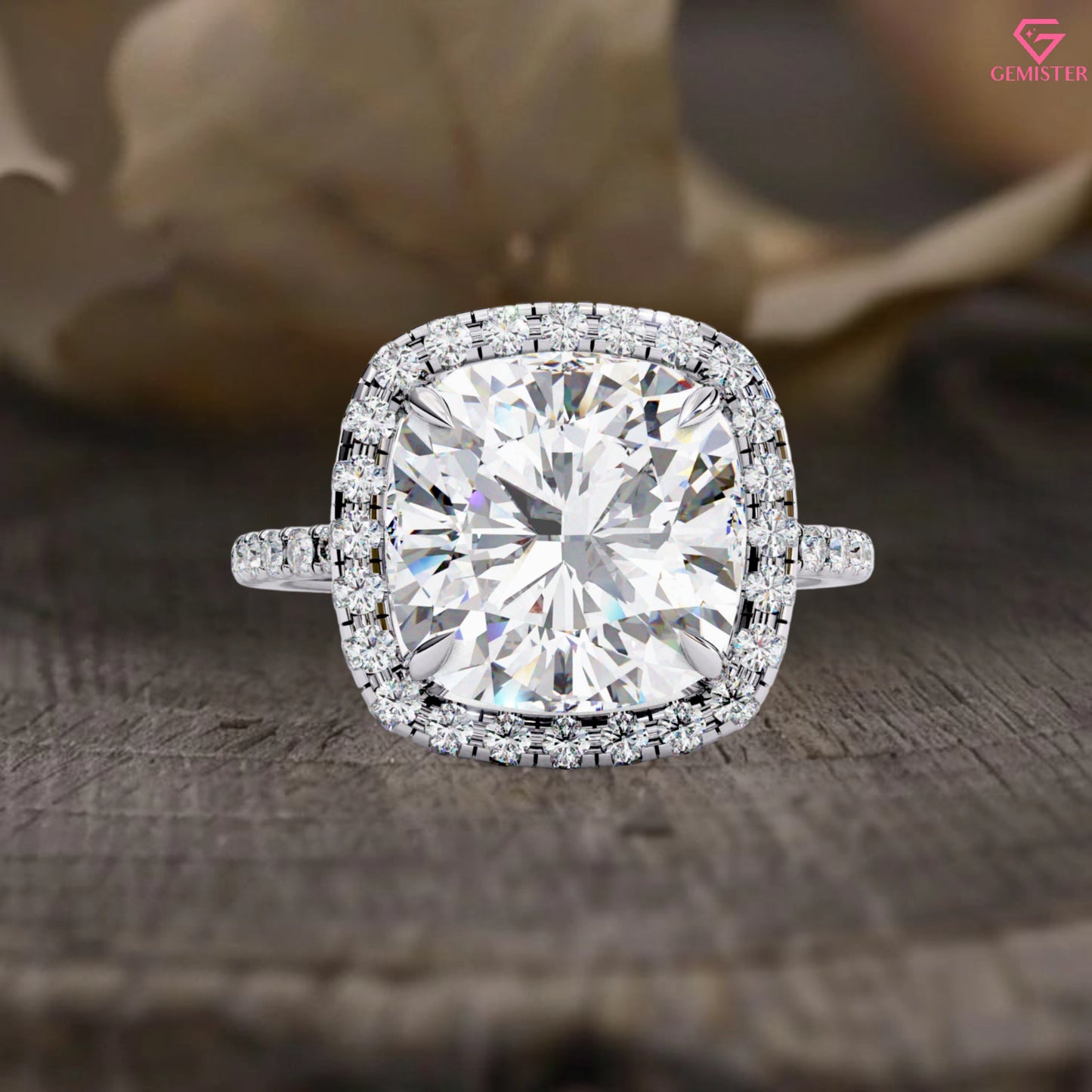 2.99 CT Cushion Cut Lab Grown Diamond Halo Engagement Ring with Diamond Accents – Classic Bridal Jewelry