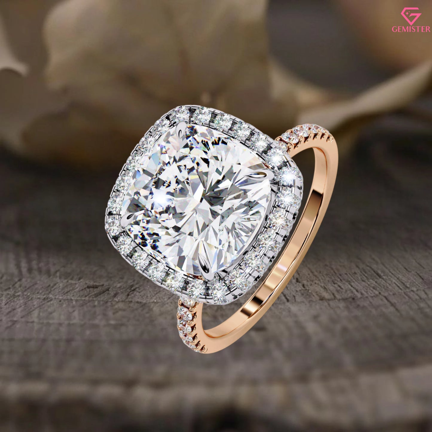 2.99 CT Cushion Cut Lab Grown Diamond Halo Engagement Ring with Diamond Accents – Classic Bridal Jewelry