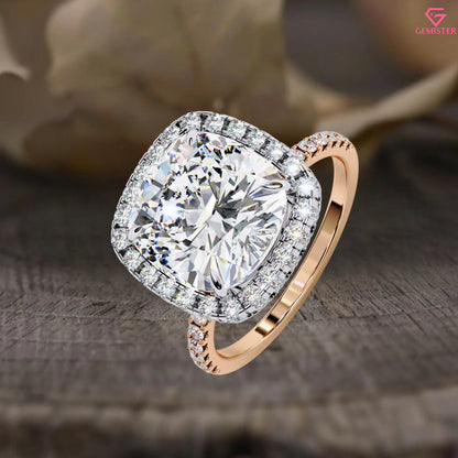 2.99 CT Cushion Cut Lab Grown Diamond Halo Engagement Ring with Diamond Accents – Classic Bridal Jewelry