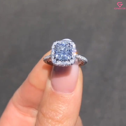 2.99 CT Cushion Cut Lab Grown Diamond Halo Engagement Ring with Diamond Accents – Classic Bridal Jewelry