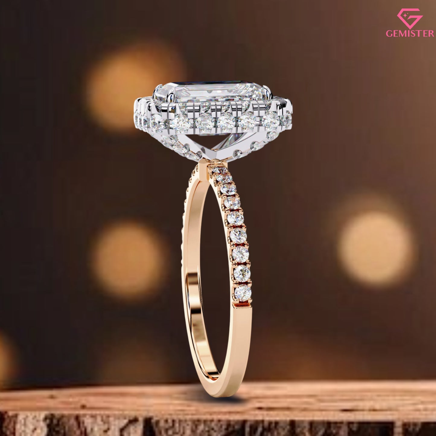 2.92 CT Emerald Cut Moissanite Halo Engagement Ring with Diamond Accents – Elegant Bridal Jewelry