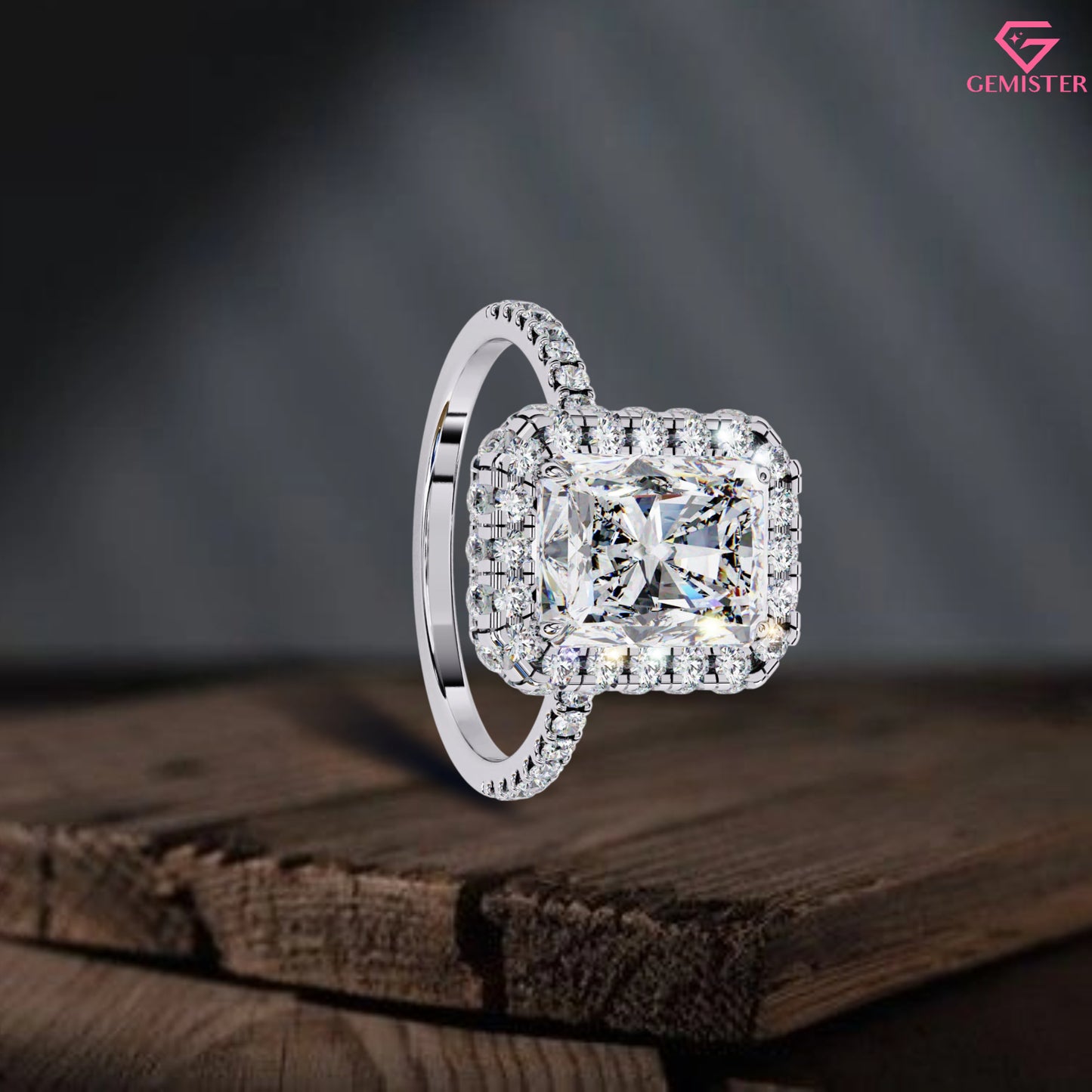 2.92 CT Radiant Cut Moissanite Double Halo Engagement Ring with Diamond Accents – Luxury Bridal Jewelry