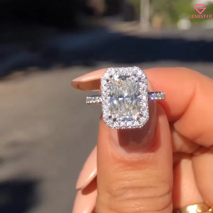 2.92 CT Radiant Cut Moissanite Double Halo Engagement Ring with Diamond Accents – Luxury Bridal Jewelry