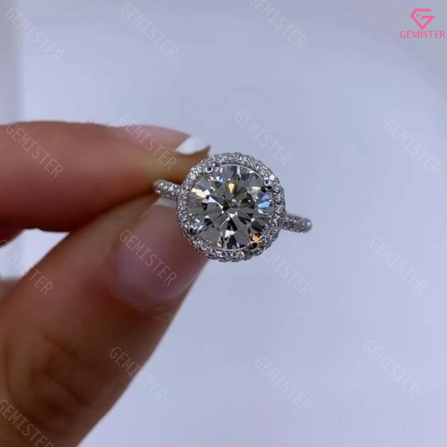 2.90 CT Round Cut Lab Grown Diamond Halo Engagement Ring with Diamond Accents – Classic Bridal Jewelry