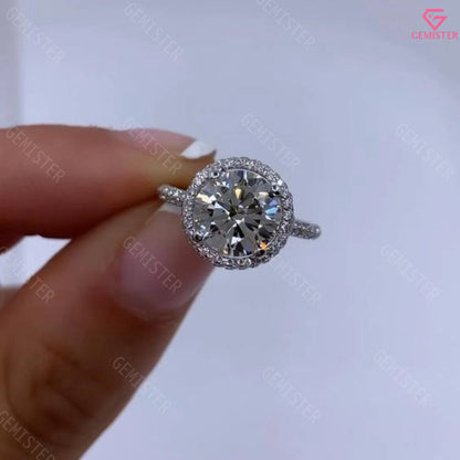 2.90 CT Round Cut Lab Grown Diamond Halo Engagement Ring with Diamond Accents – Classic Bridal Jewelry