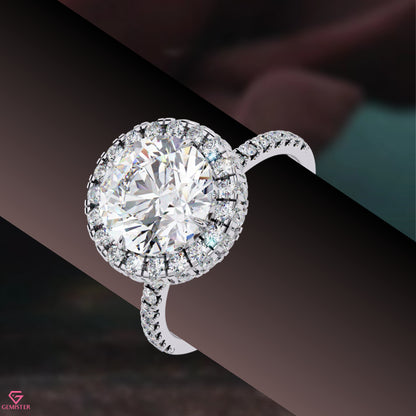 2.90 CT Round Cut Lab Grown Diamond Halo Engagement Ring with Diamond Accents – Classic Bridal Jewelry