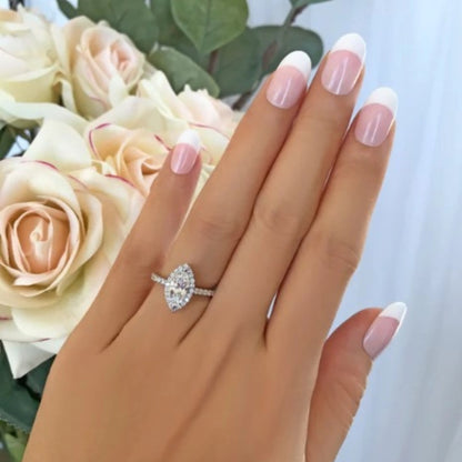 2.16 CT Marquise Cut Lab Grown Diamond Halo Engagement Ring with Diamond Accents – Elegant Bridal Jewelry