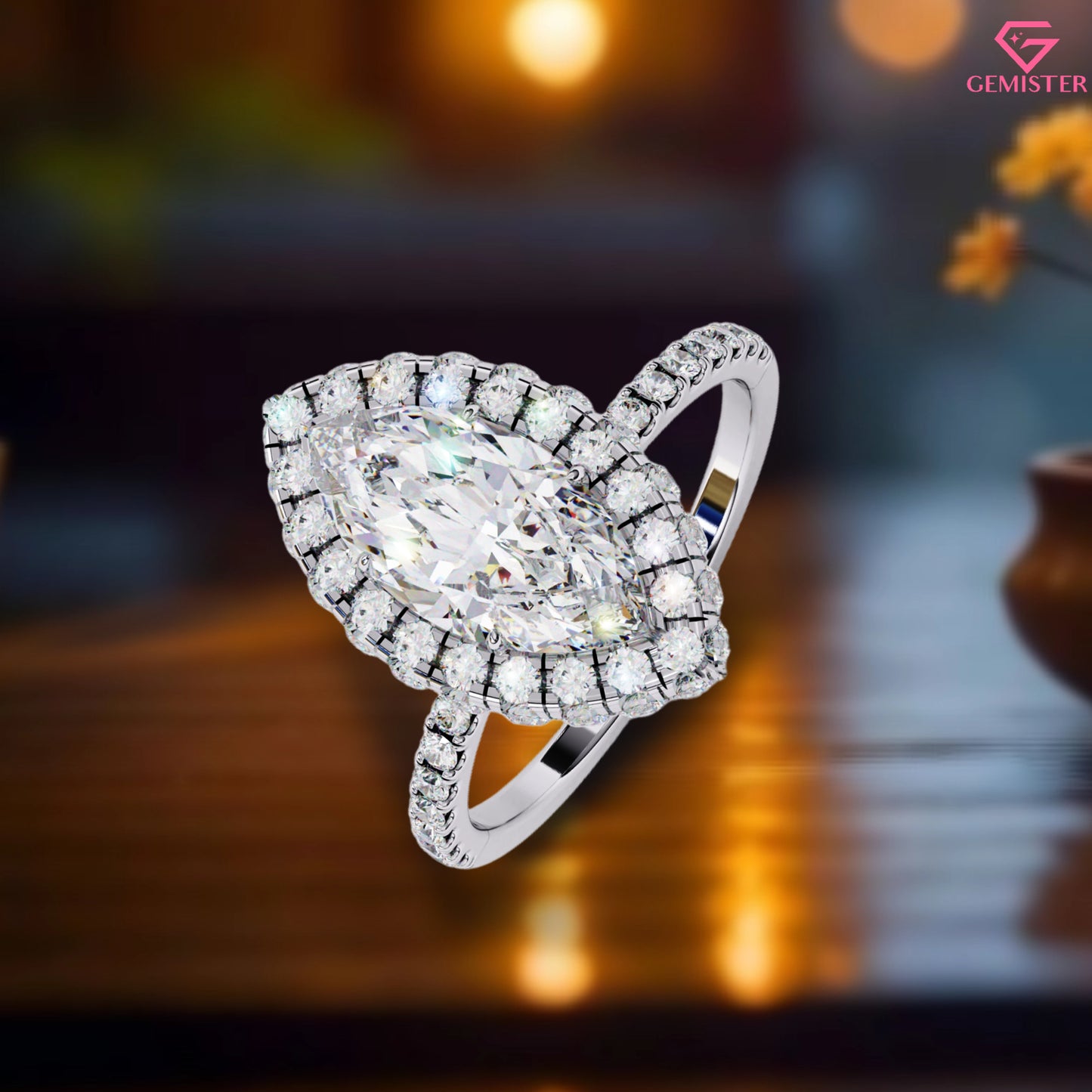 2.16 CT Marquise Cut Lab Grown Diamond Halo Engagement Ring with Diamond Accents – Elegant Bridal Jewelry